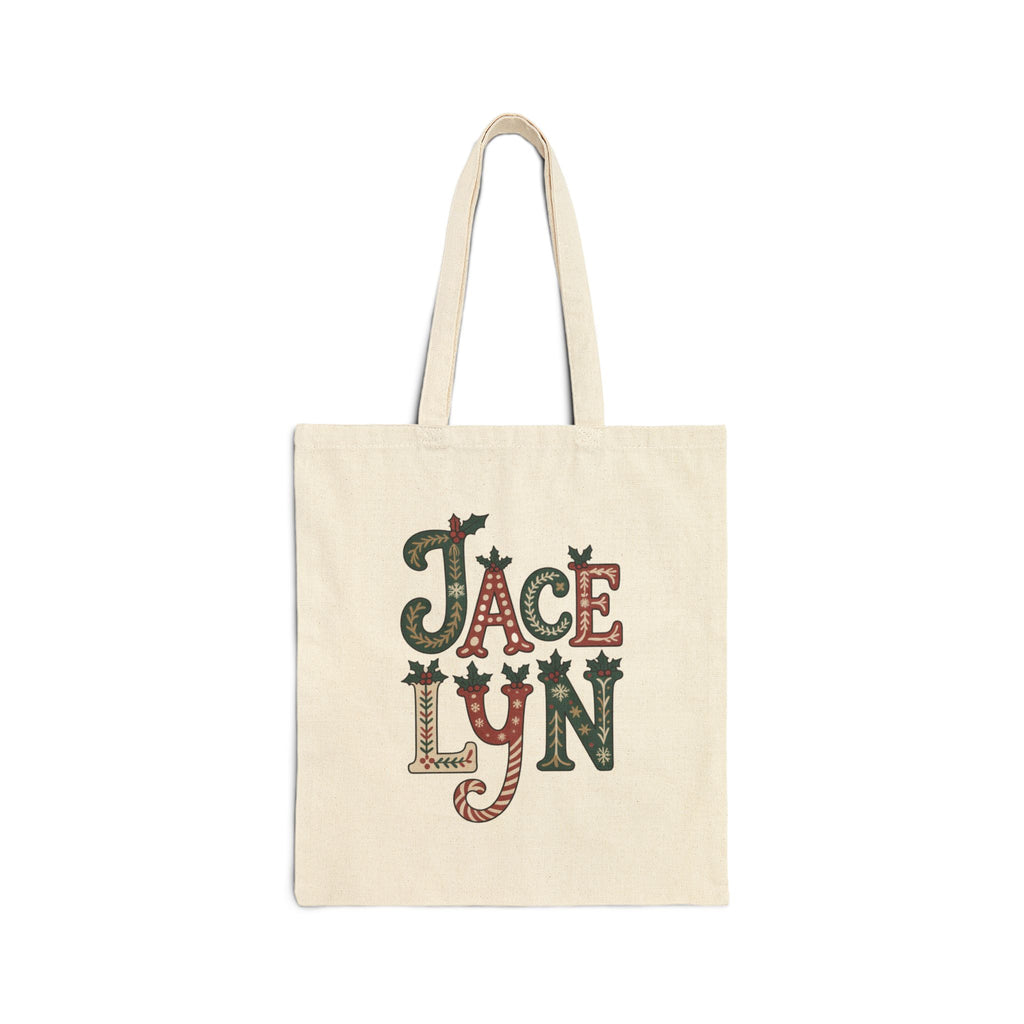 Merry Christmas Afro Santa Tote — Personalized JACELYN Holiday Canvas Bag
