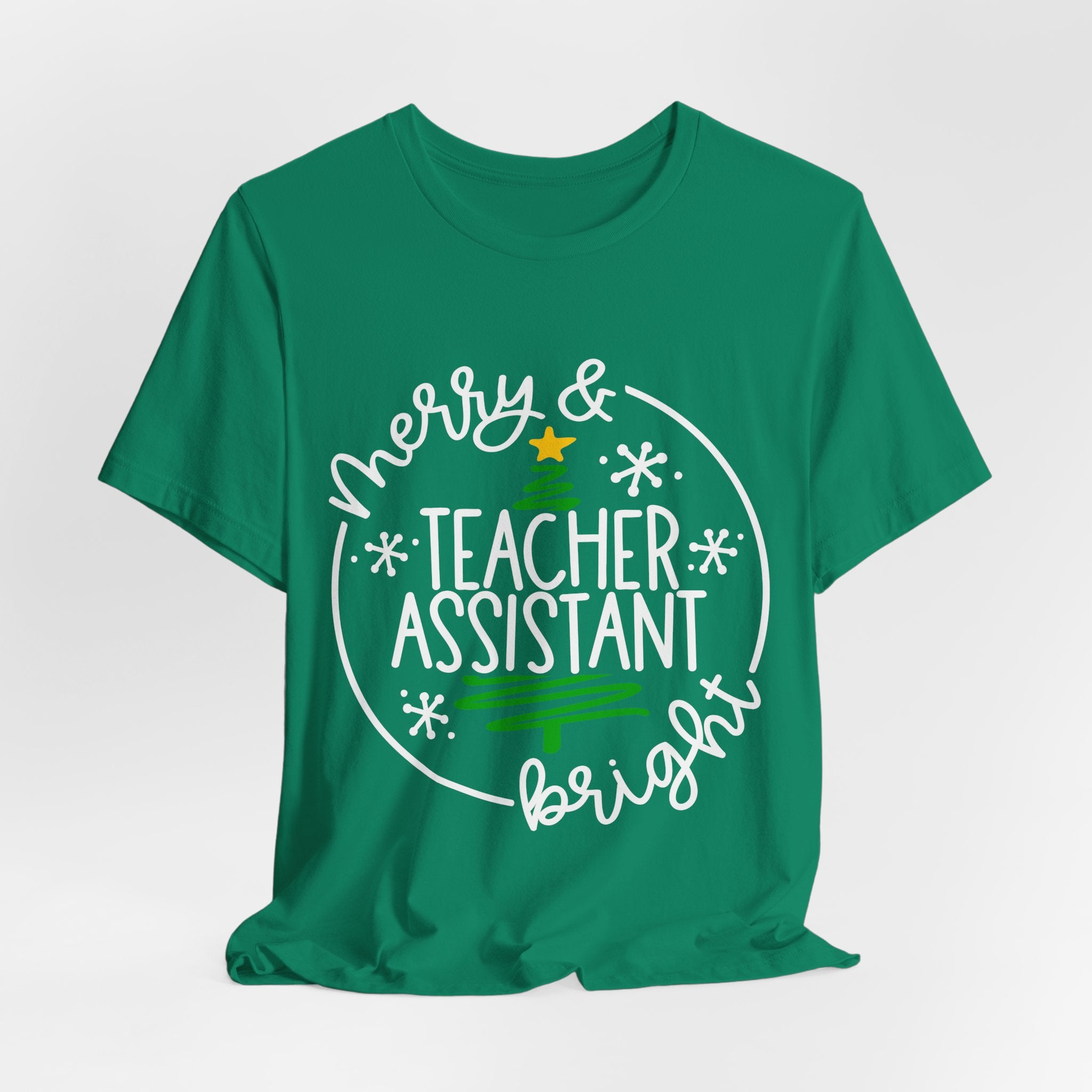 Merry & Bright Teacher Assistant T-Shirt — Christmas Holiday Tee for Teaching Assistants