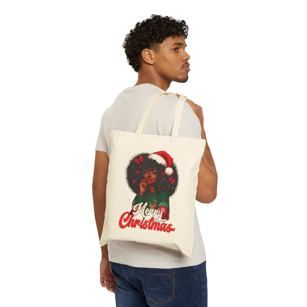 Merry Christmas Afro Santa Tote — Personalized JACELYN Holiday Canvas Bag