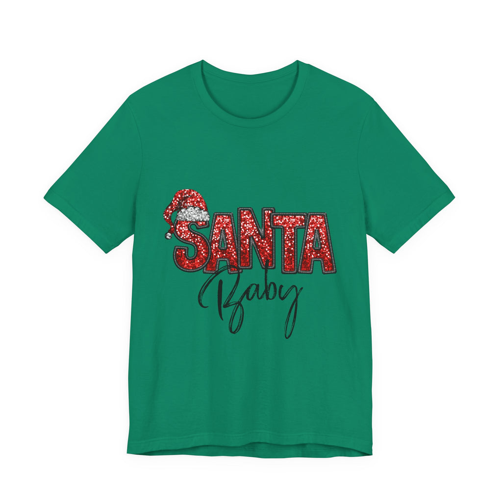 Santa Baby Christmas Tee — Red Sequin Santa Hat Holiday T-Shirt