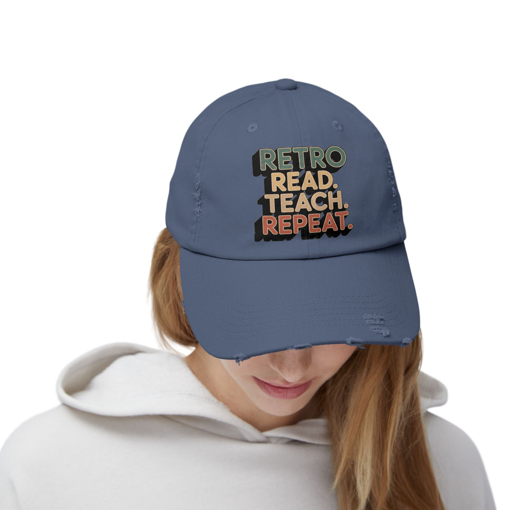Retro Teacher Cap, Distressed Cap for Educators, Gift for Readers, Casual Fashion Hat, Teacher Appreciation Gift, Fun Book Lover Accessory