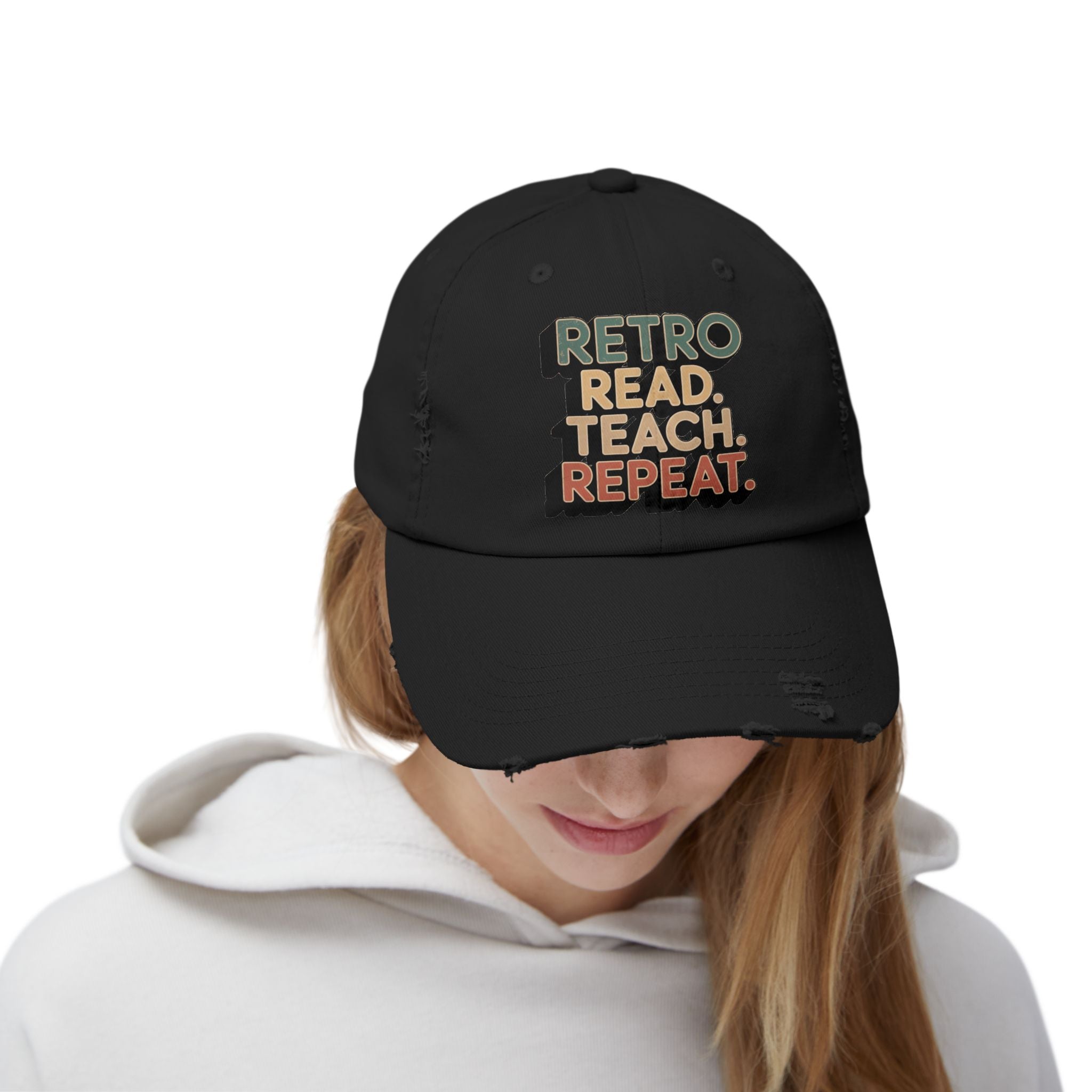 Retro Teacher Cap, Distressed Cap for Educators, Gift for Readers, Casual Fashion Hat, Teacher Appreciation Gift, Fun Book Lover Accessory