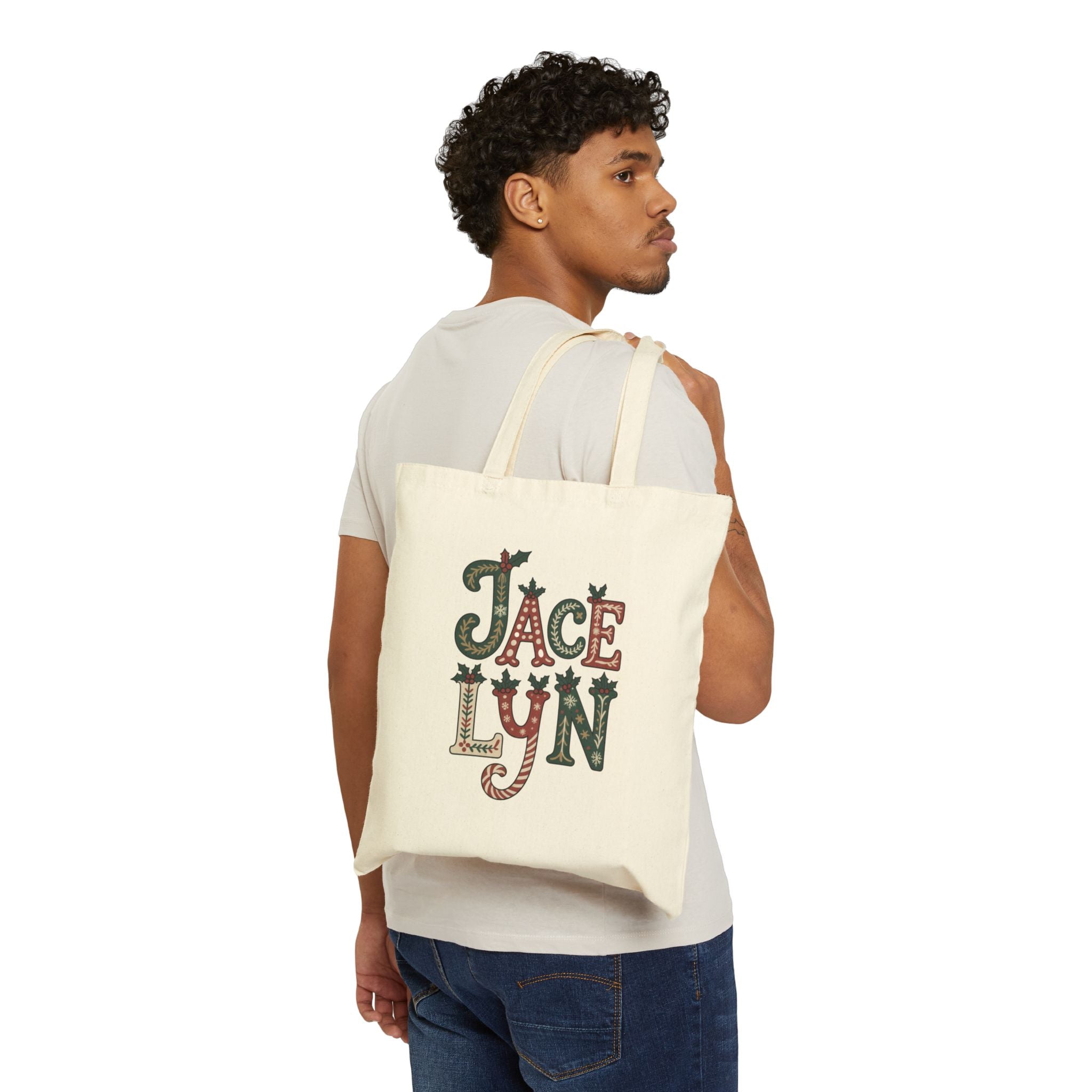 Merry Christmas Afro Santa Tote — Personalized JACELYN Holiday Canvas Bag