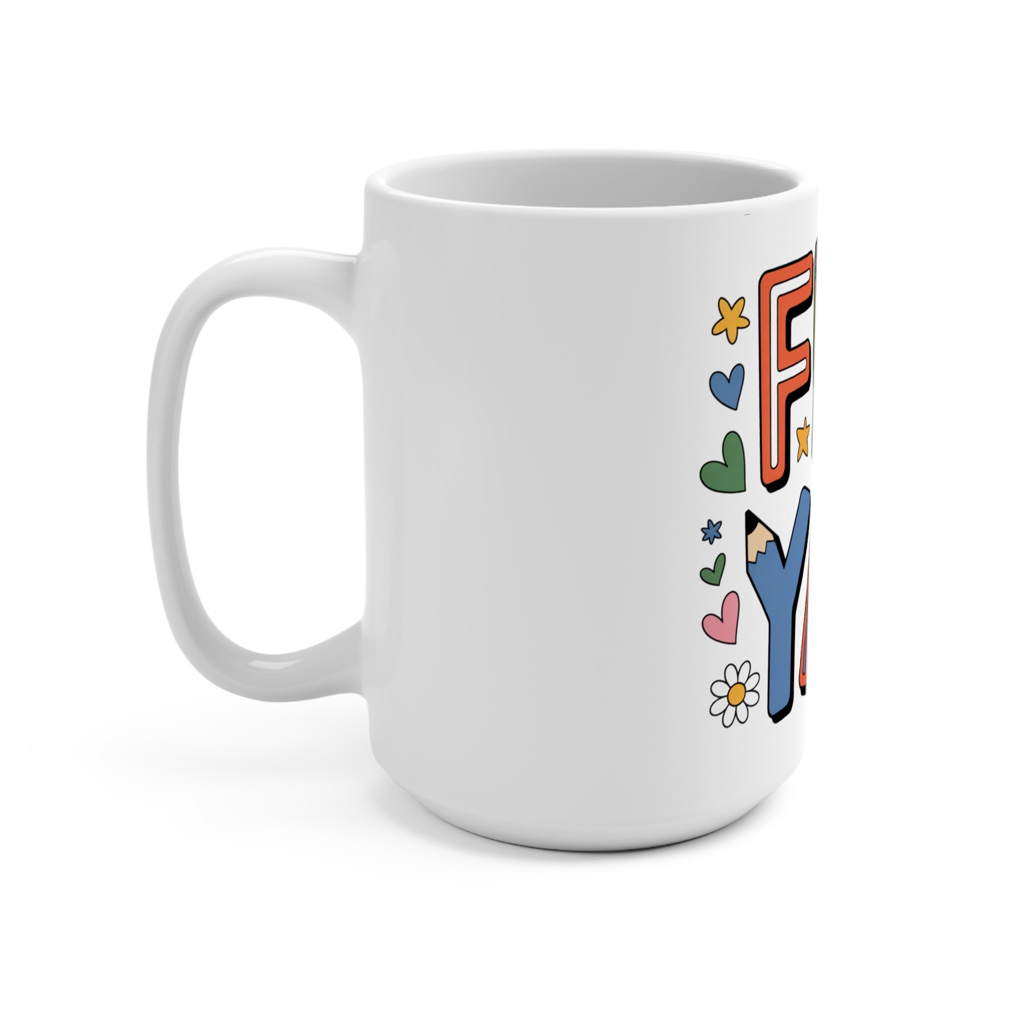 Colorful 'FRI-YAY' Coffee Mug, Fun Tea Cup, Gift for Teachers, Inspirational Office Decor, Friday Motivation, Creative Home Drinkware