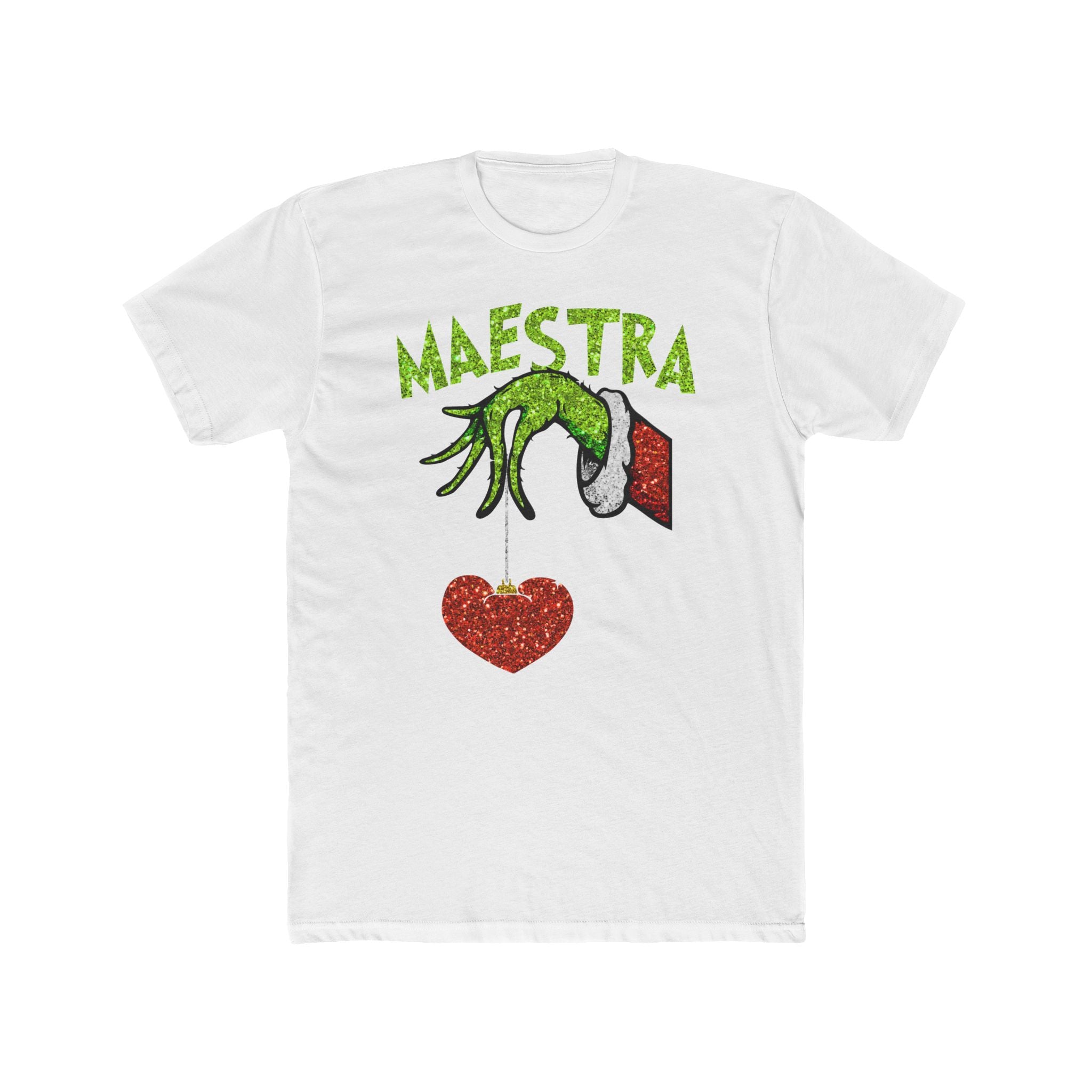 Maestra Grinch Hand Heart Tee — Funny Christmas Teacher T-Shirt
