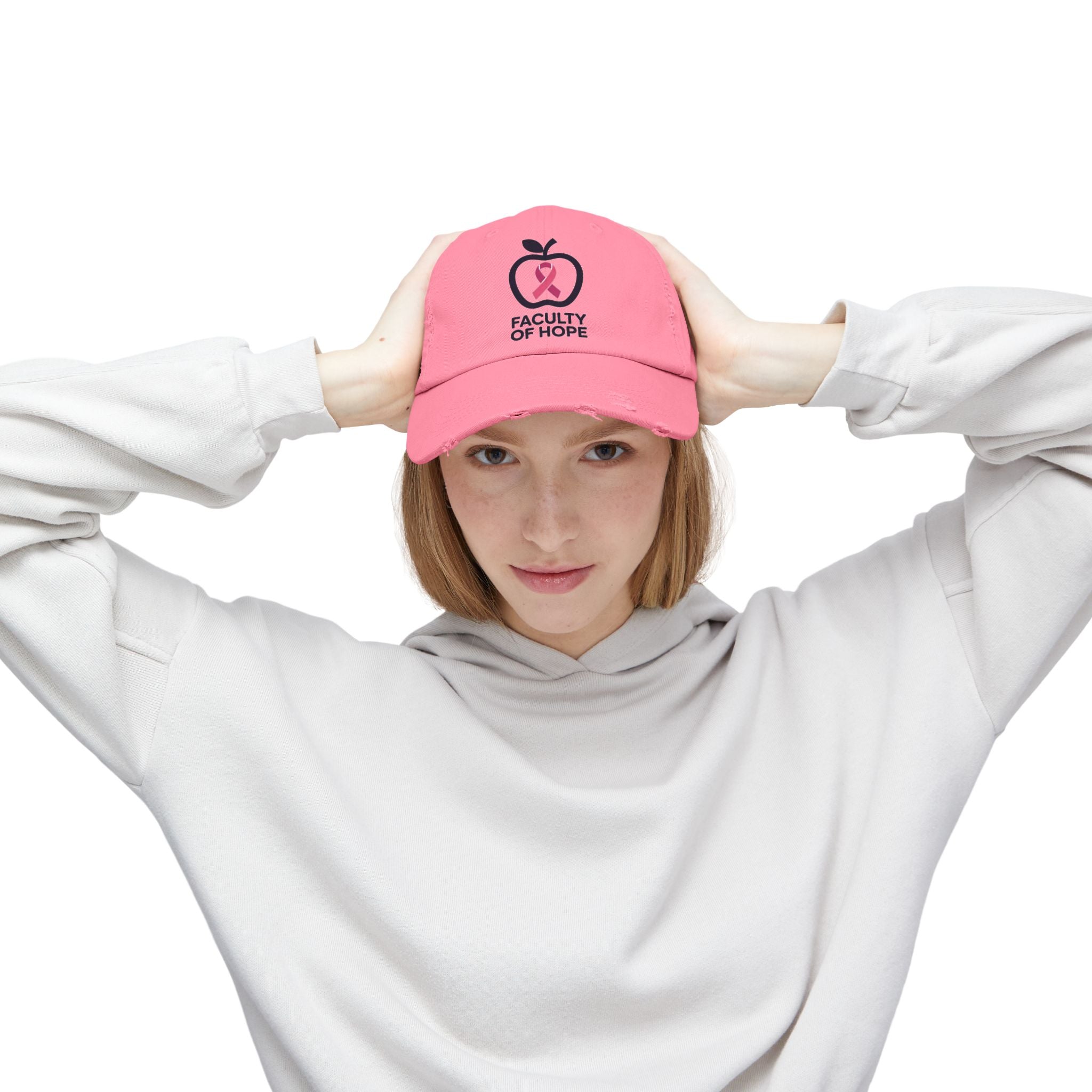 Hope-Inspiring Distressed Cap | Faculty of Hope, Awareness Cap, Cancer Awareness Hat, Unisex Cap, Gift for Supporters